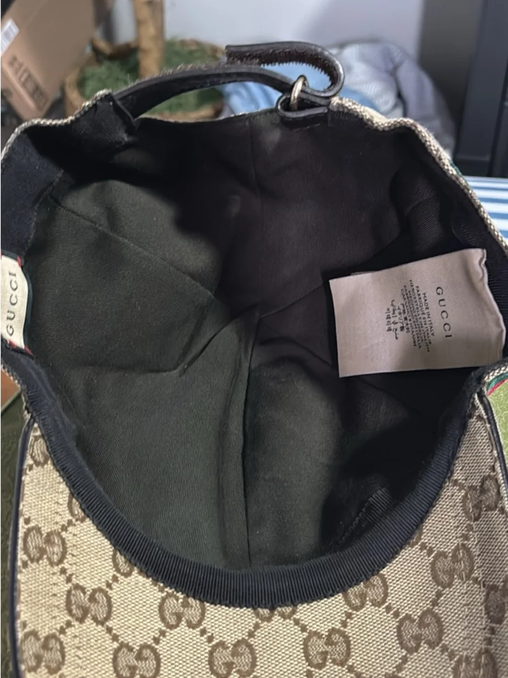 Gucci Beige and Brown GG Monogram Cap with Green-Red Web - Picture 4 of 6